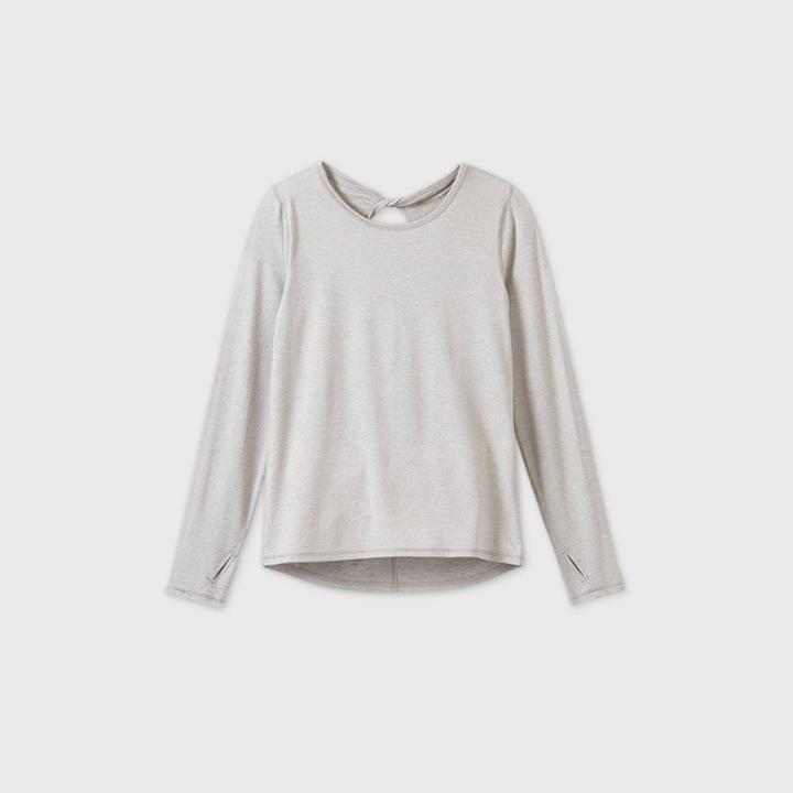 Girls' Long Sleeve Keyhole Back Studio T-shirt - All In Motion Gray Heather