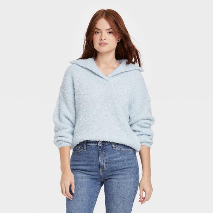 Women's Split Neck Cozy Lounge Pullover Sweater - Universal Thread Blue