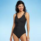 Women's Cut Out Strap One Piece Swimsuit - Aqua Green Black