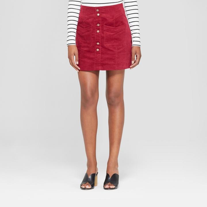 Women's Button Detail Corduroy Skirt - 3hearts (juniors') Burgundy