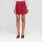 Women's Button Detail Corduroy Skirt - 3hearts (juniors') Burgundy