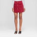 Women's Button Detail Corduroy Skirt - 3hearts (juniors') Burgundy