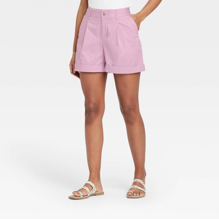 Women's Pleat Front Shorts - A New Day Purple