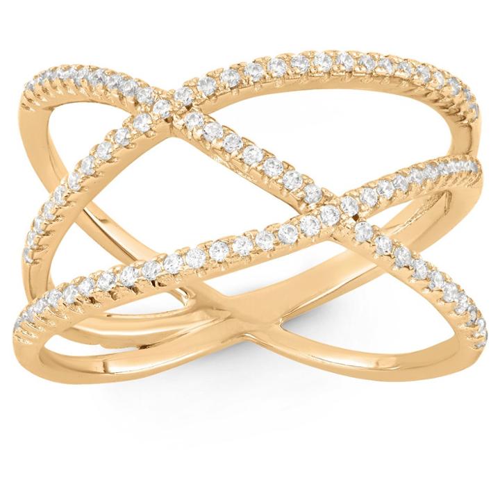 Tiara 0.42 Ct. T.w. Crossroad Cubic Zirconia X Ring In 14k Gold Over Silver - (5), Girl's, Yellow