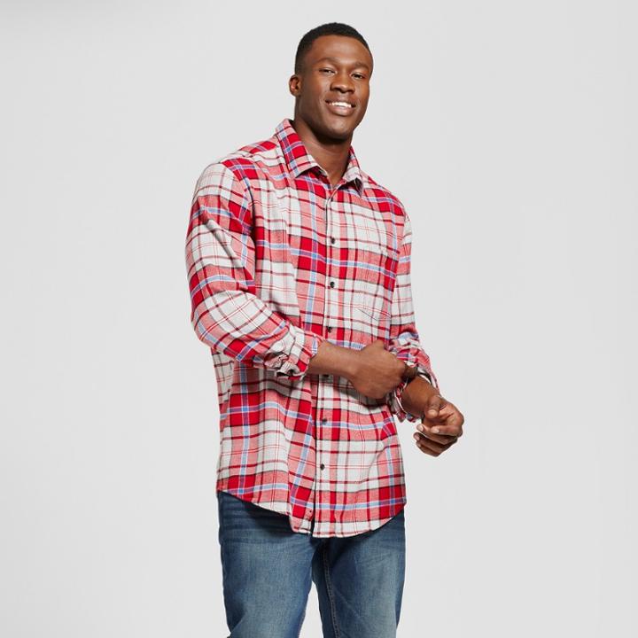 Men's Big & Tall Long Sleeve Heavyweight Flannel Shirt - Goodfellow & Co Red L