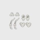 Sterling Silver Triple Bead Heart Cubic Zirconia And Hoop Earring Set 4pc - A New Day