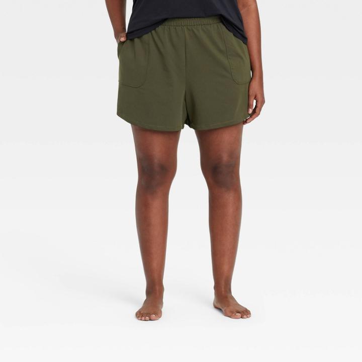 Women's Plus Size Mid-rise Knit Shorts 5 - All In Motion Olive Green