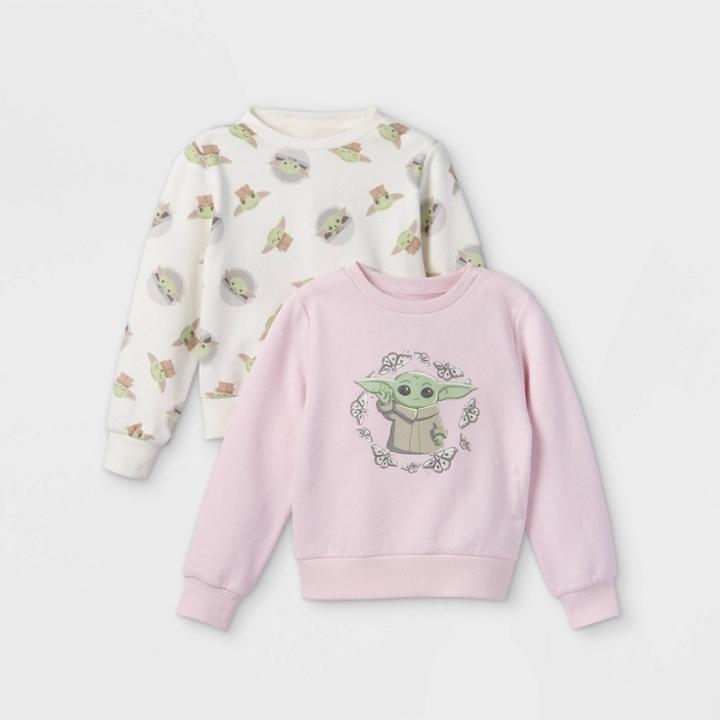 Star Wars Toddler Girls' 2pk Baby Yoda Sweatshirt - Blush/white