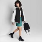 Women's Faux Leather Varsity Jacket - Wild Fable Black Colorblock