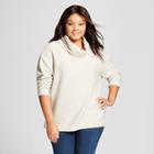 Women's Plus Size Cowl Neck Pullover With Gold Shine - Ava & Viv Cream