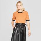 Women's Short Sleeve Crew Neck Ringer T-shirt - Who What Wear Brown/black