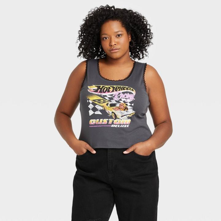 Women's Hot Wheels Plus Size Cropped Graphic Tank Top - Black