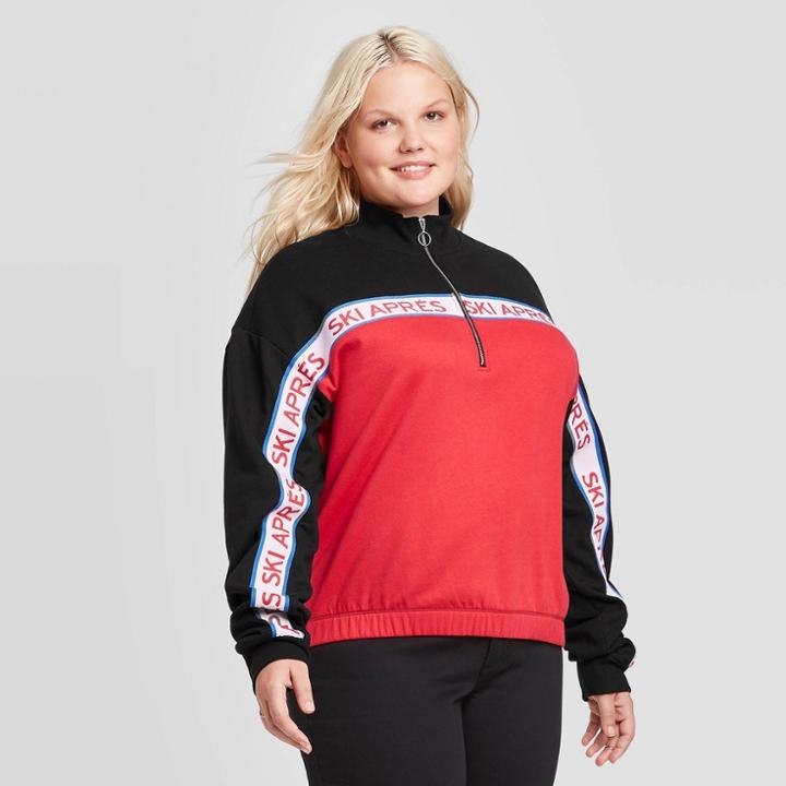 Women's Plus Size Apres Ski Collared 1/4 Zip Sweatshirt - Well Worn (juniors') - Red 1x, Women's,