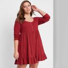 Women's Plus Size Long Sleeve Waffle Knit Babydoll Dress - Wild Fable Red
