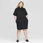 Women's Plus Size Short Sleeve Turtle Neck Shirtdress - Prologue Black X