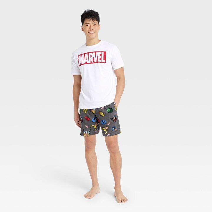 Men's Marvel Short Sleeve + Short Pajama Set - Charcoal Gray