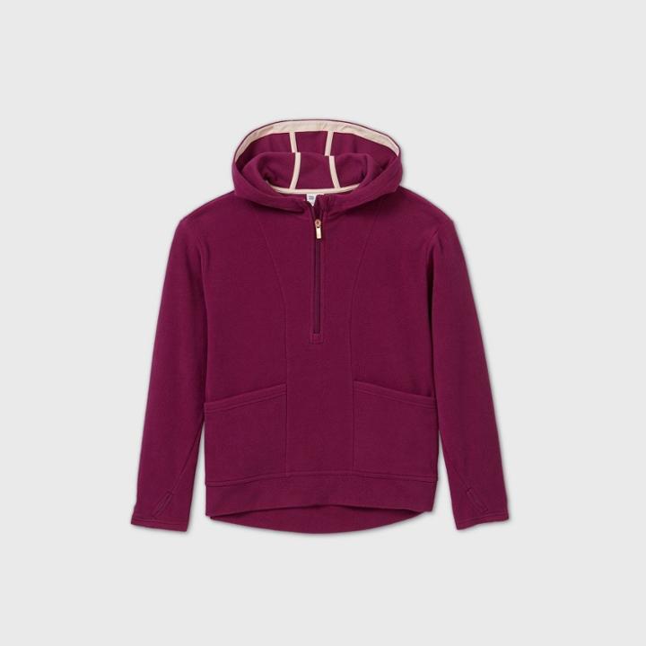 Girls' Fleece 1/4 Zip Sweatshirt - All In Motion Raspberry Purple