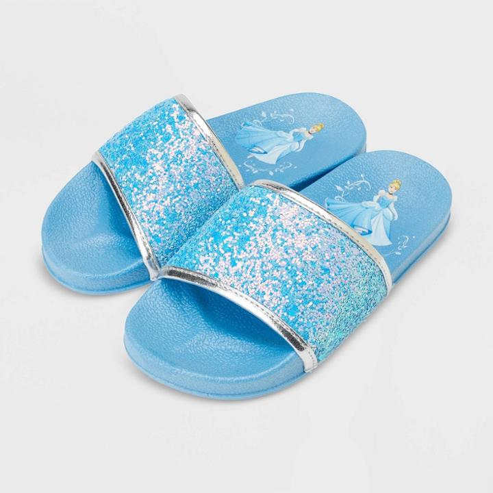 Girls' Disney Cinderella Slide Sandals - Blue 7-8 - Disney