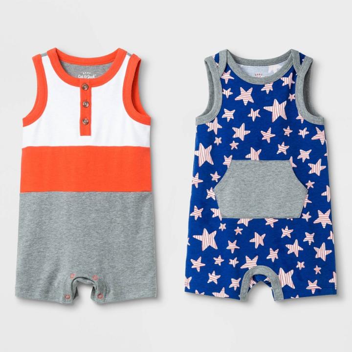 Baby Boys' 2pk Americana Romper Set - Cat & Jack Gray Newborn, Boy's, Blue