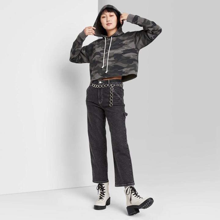 Women's Cropped Hoodie - Wild Fable Gray Camo