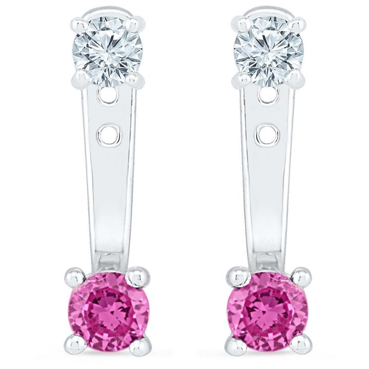Target Created Pink Sapphire & Created White Sapphire Prong Set Stud Front And Back Earring In Sterling