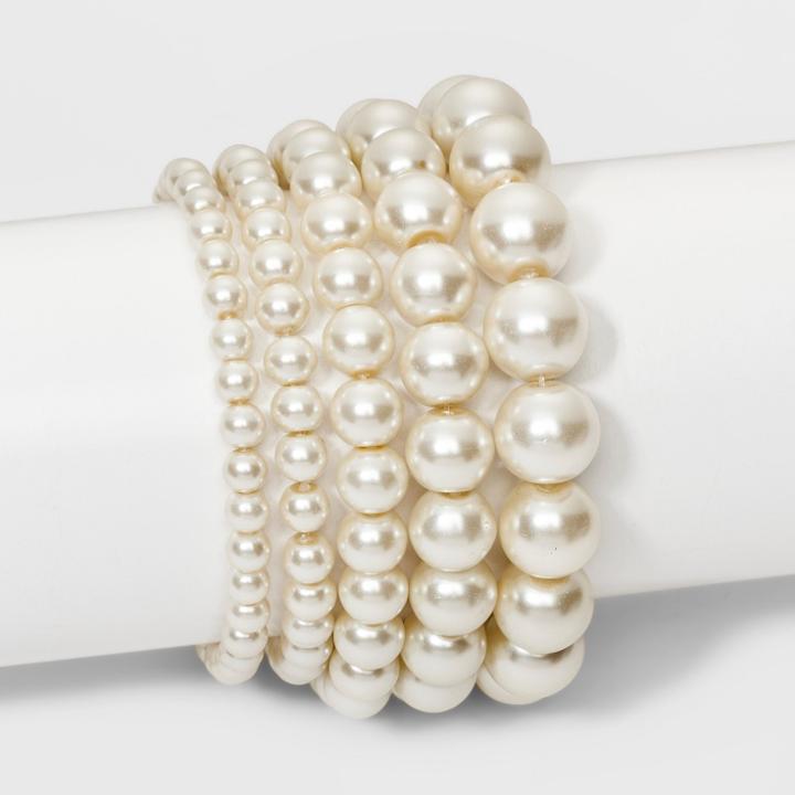 Target Faux Pearl Stretch Bracelet 5pc - A New Day White