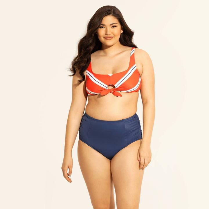 Women's Slimming Control Tie Front Bikini Top - Beach Betty By Miracle Brands Red