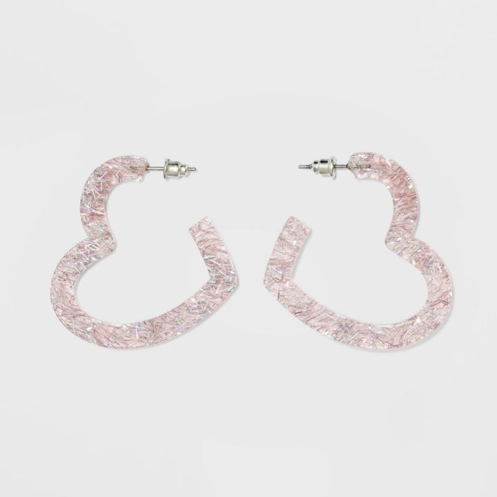 Open Heart Hoop With Sparkles Earrings - Wild Fable Pink