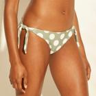 Women's Tie Side Cheeky Bikini Bottom - Xhilaration Olive Dot Xl, Green Olive