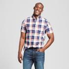 Men's Plaid Standard Fit Poplin Short Sleeve Button-down Shirt - Goodfellow & Co Peach (pink)