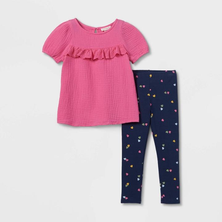 Toddler Girls' Short Sleeve Top & Heart Leggings Set - Cat & Jack Pink