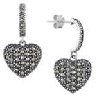 Target Marcasite C Hoops With Heart Drop Earrings-sterling Silver, Girl's,