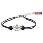 Women's Marvel Hydra Cutout Stainless Steel In Black Leather Cord Bracelet (7 + 1 Ext.), Black/silver