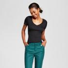Target Women's Fitted Short Sleeve V-neck T-shirt - A New Day Black