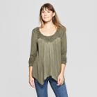 Women's Long Sleeve Open Crochet Blouse - Knox Rose Dark Badge Green