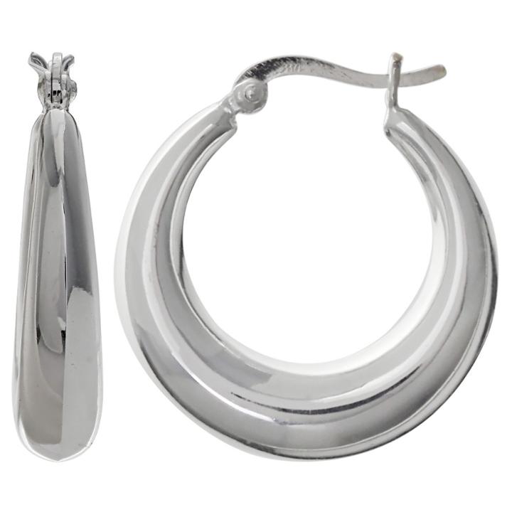 Target Women's Polished Graduated Hoop Earrings In Sterling Silver - Gray