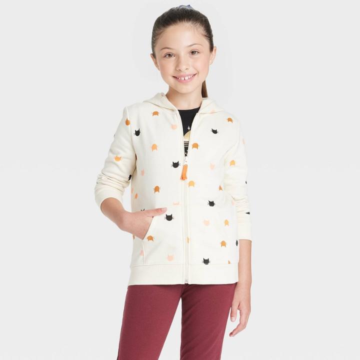 Girls' Halloween Printed Zip-up Fleece Hoodie - Cat & Jack