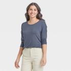 Women's Long Sleeve Rayon Span T-shirt - A New Day Blue