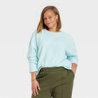 Women's Plus Size Long Sleeve Boat Neck Ottoman Top - A New Day Blue