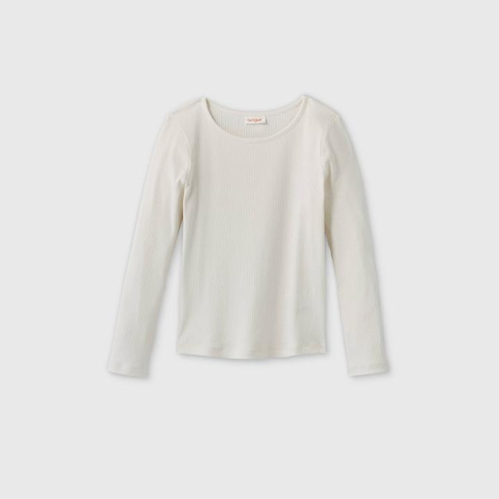 Girls' Long Sleeve Ribbed T-shirt - Cat & Jack Cream