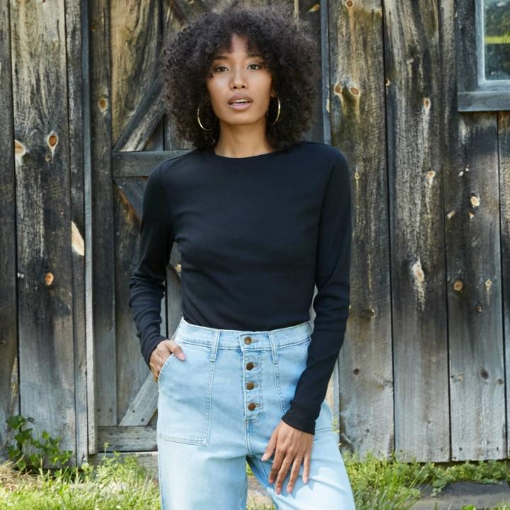 Women's Long Sleeve Slim Fit Rib T-shirt - Universal Thread Black