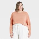 Women's Plus Size Long Sleeve Linen T-shirt - A New Day Blush Pink