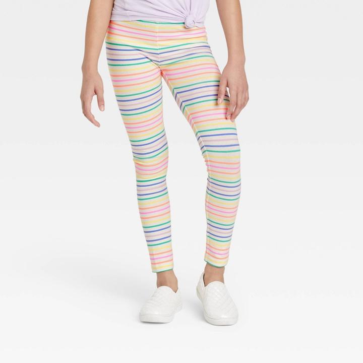 Girls' Striped Leggings - Cat & Jack Almond Cream Xs, Brown/ivory
