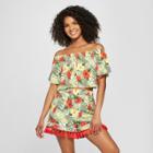 Women's Floral Print Short Sleeve Off The Shoulder Top - Xoxo (juniors') Red/yellow/green Xl,