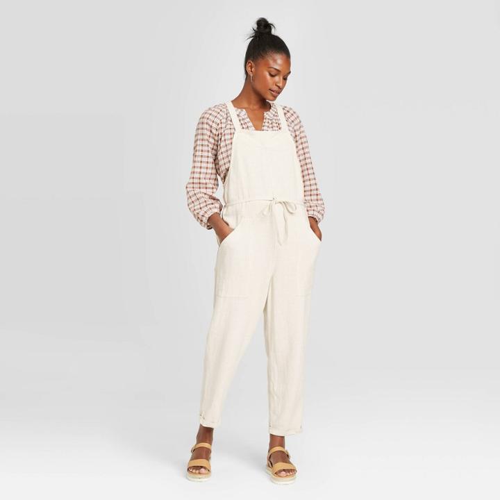 Women's Sleeveless Belted Overalls - Universal Thread Natural