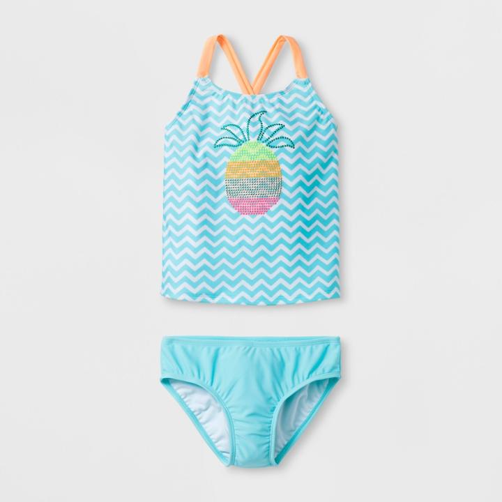 Girls' Sparkle Pineapple Tankini Set- Cat & Jack Blue