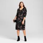 Women's Plus Size Cozy Floral Print Lace-up Dress - Xhilaration Black X
