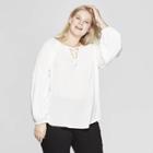 Women's Plus Size Long Sleeve V-neck Poet Blouse - Ava & Viv White