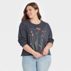 Grayson Threads Women's Plus Size Wildflower Long Sleeve Graphic T-shirt - Charcoal Gray