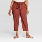Women's Plus Size Tie Waist Ankle Pants With Comfort Waistband - Ava & Viv Brown